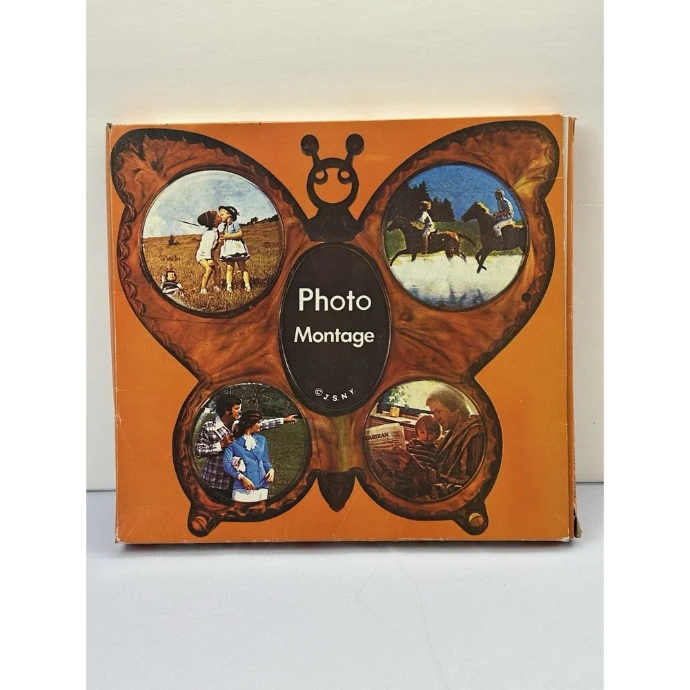 Vintage Butterfly Lucite Photo Frame Amber Acrylic 5 Opening MCM Retro Decor